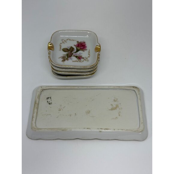 VTG Royal Sealy Japan Porcelain 5-Pc Dresser Set Hand Painted Roses Shabby Chic - Picture 8 of 9